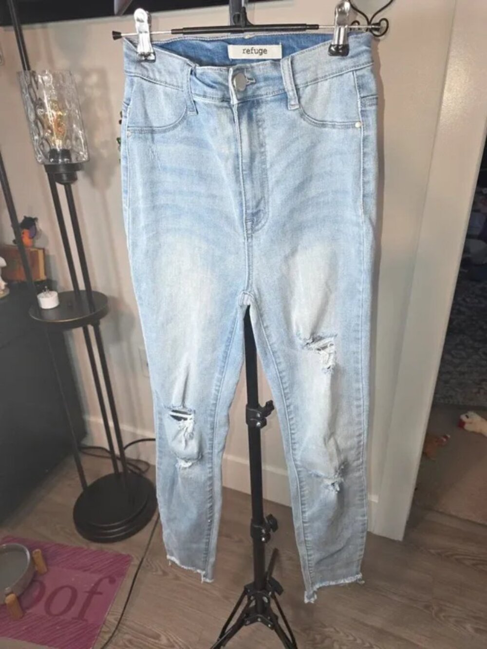 Cotton denim jeans, Refuge, distressed high-rise skinny
